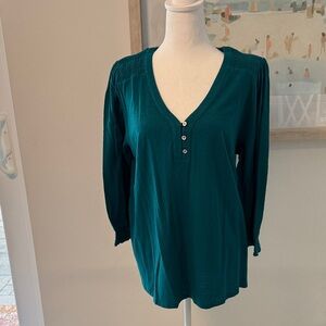NWT 🌸 J Jill Deep Teal V-Neck Button Henley Top Size Large